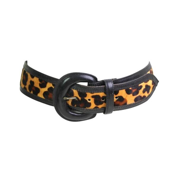 Avignon BLACK LEATHER PONY HAIR ANIMAL PRINT 1 7/8"Wd DRESS CASUAL BELT Sz M(52D - Picture 1 of 14